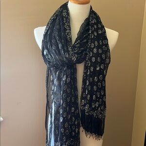 Black & Silver Chiffon Scarf with Beads